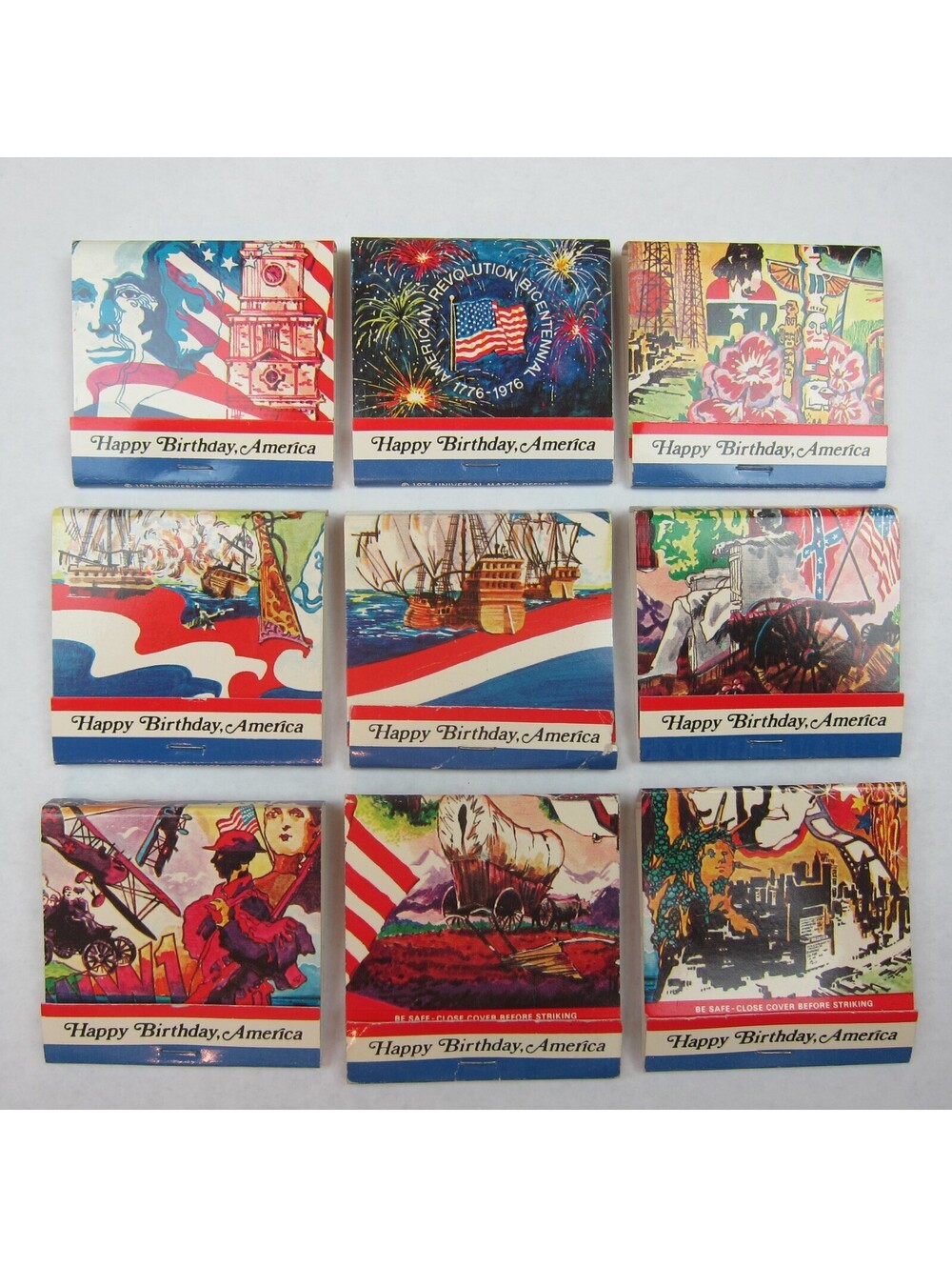 9 Vintage Matchbooks 1976 Happy Birthday America Revolution Bicentennial July 4